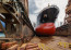 Freighter in dry dock painted with below sea level marine coatings